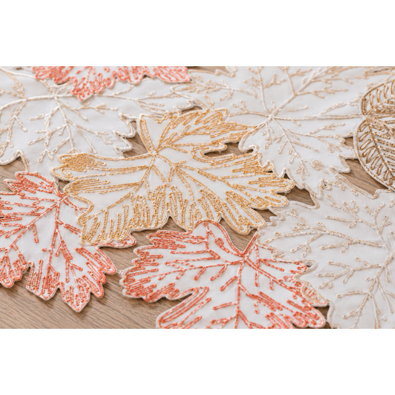 Erasmus Floral Oval Thanksgiving Table Runner, White, 90" L x 15" W