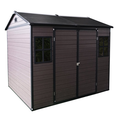 8X6ft Resin Shed For Patio - Waterproof With Lockable Door, Two Windows & Floor Outdoor Storage Black Shed, Backyard
