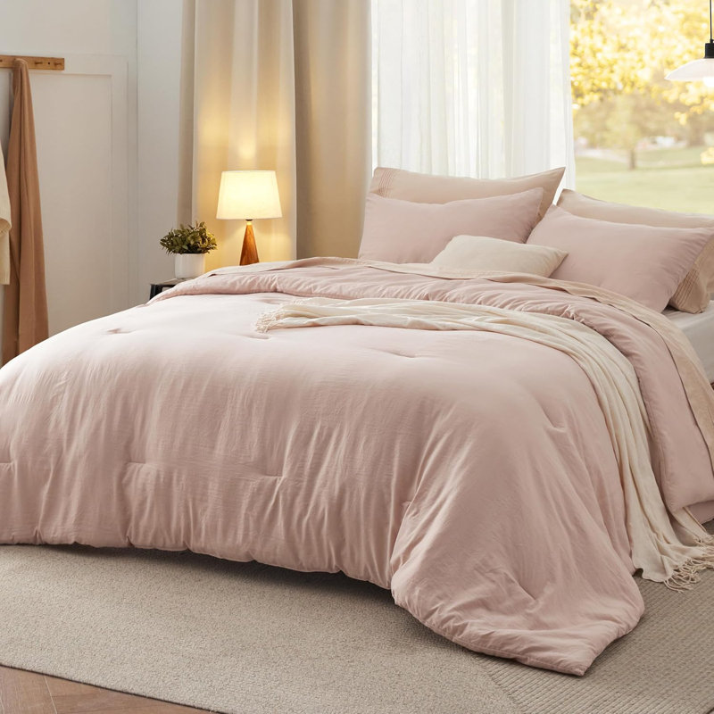 Bedsure Reversible Prewashed Comforter Set, Ivory, Oversized King Comforter + 2 Standard Pillowcases