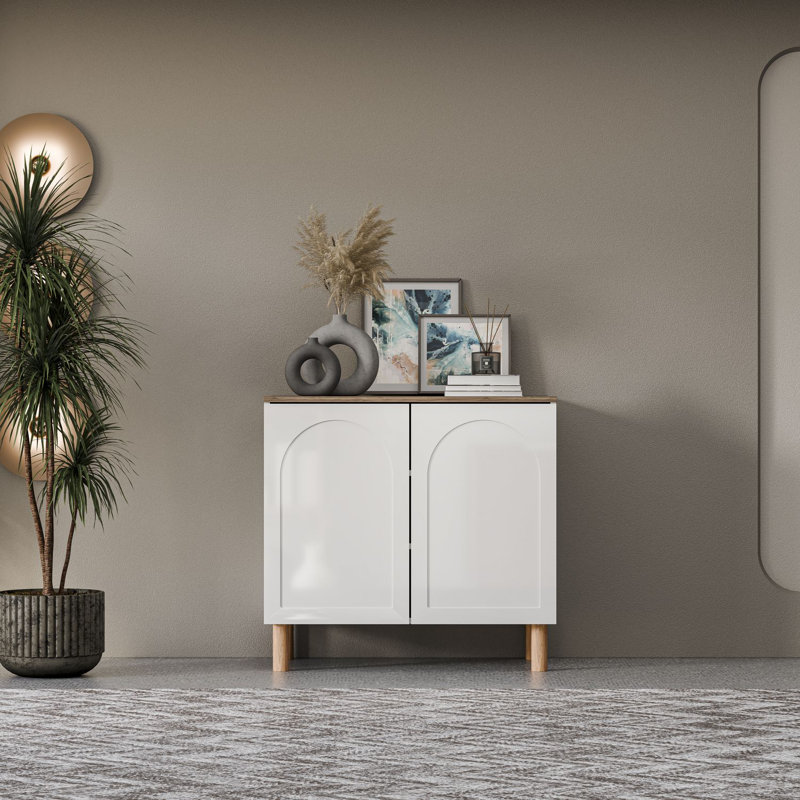 Bohem Sideboard with MDF Doors, White/Walnut, 34" H x 35" W x 20" D