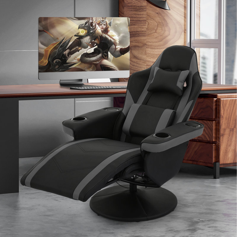 Gray Faux Leather Recliner Gaming Chair with Bluetooth Speakers
