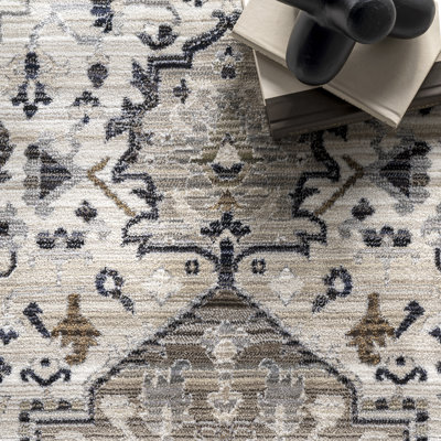 Uriegas Performance Medallion Fringed Beige/Gray/Brown Rug