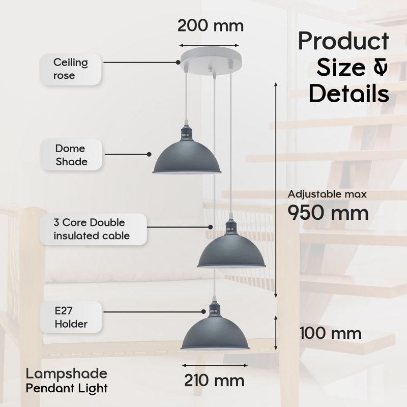 3 - Light Cluster Pendant, Grey, LED, Yes