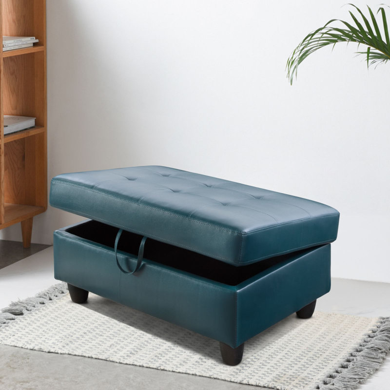 Erynne 3 - Piece L- Shaped Upholstered Living Room Sectional with Storage Ottoman, Right Hand Facing, Teal Faux Leather