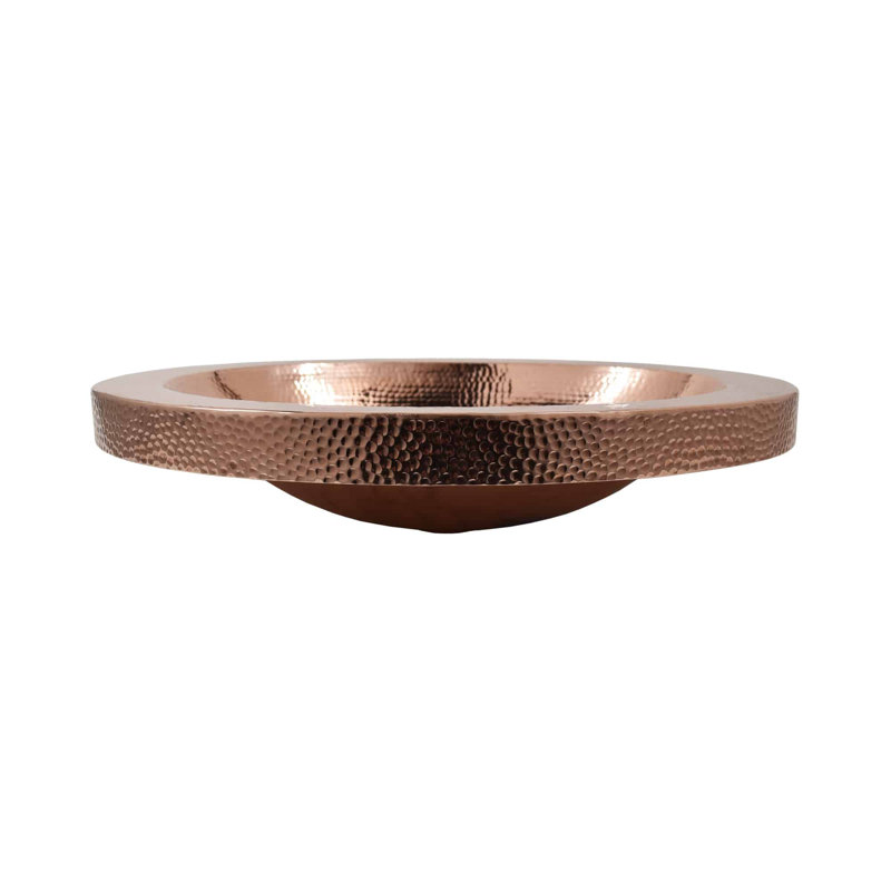 Hibiscus Hand-Hammered Copper Oval Drop-In Bathroom Sink, Polished Copper