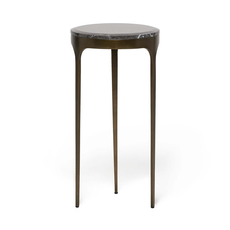 Camilla Marble End Table, Wyndham Gray, Antique Bronze, 22" H x 11" W x 11" D
