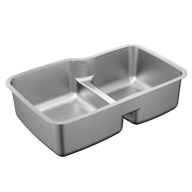 1800 Series 32" L x 20.5" W Stainless Steel 18 Gauge Double Bowl Kitchen Sink