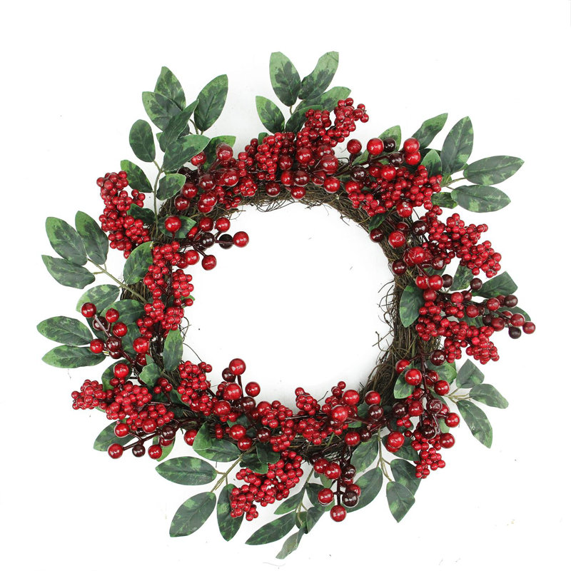 18-Inch Red Berry and Green Leaf Artificial Christmas Wreath