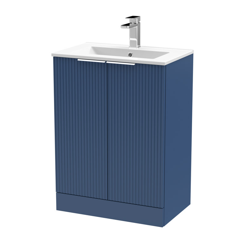 Fluted Single Bathroom Vanity with Drop In Vitreous China Basin, 600 mm, Satin Blue