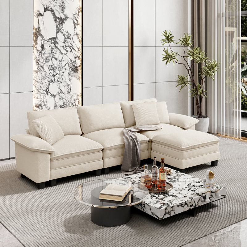 Canapé modulaire de 124 po avec repose-pieds modulaire avec repose-pieds profond et large avec accoudoirs amovibles