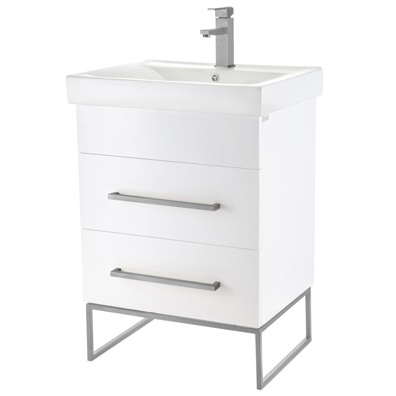 Taft Avenue 24'' Single Bathroom Vanity with Solid Surface Top, White, Polished Chrome