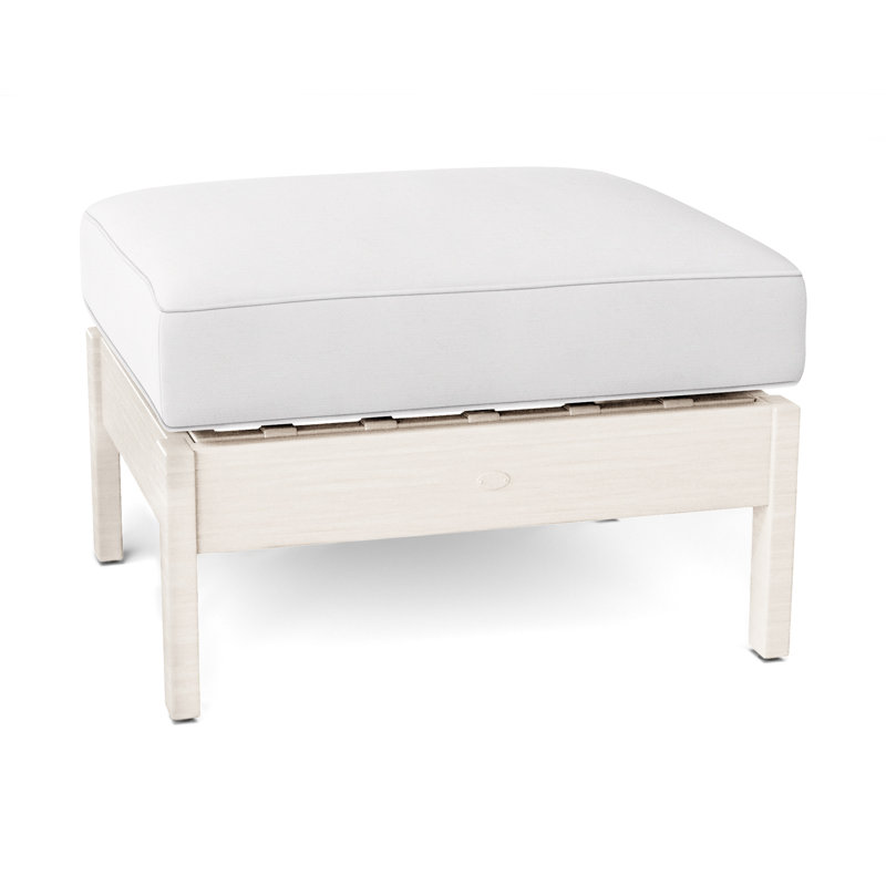 Kennebunkport Outdoor Ottoman with Cushion, Welt, Chalk, Snow Sunbrella® Linen