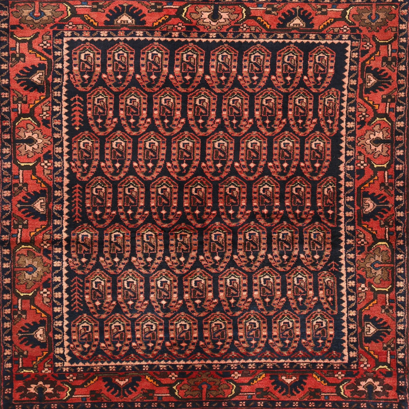 Tapis traditionnel rouge / brun, Carré 5 pi
