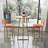 -piece bar table and chair set with gold frame, storage table, sponge cushions, beige and orange upholstery