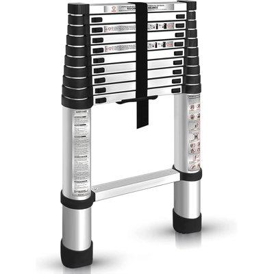 Échelle télescopique en aluminium 10,5 pi avec rétractation à un bouton, marches larges antidérapantes, capacité robuste de 330 lb pour une utilisation intérieure et extérieure