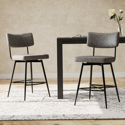 Ensemble de deux tabourets de comptoir pivotants rétro avec structure en fer, coussin éponge en polyuréthane et repose-pieds, idéal pour la cuisine, la chambre à coucher ou la salle à manger
