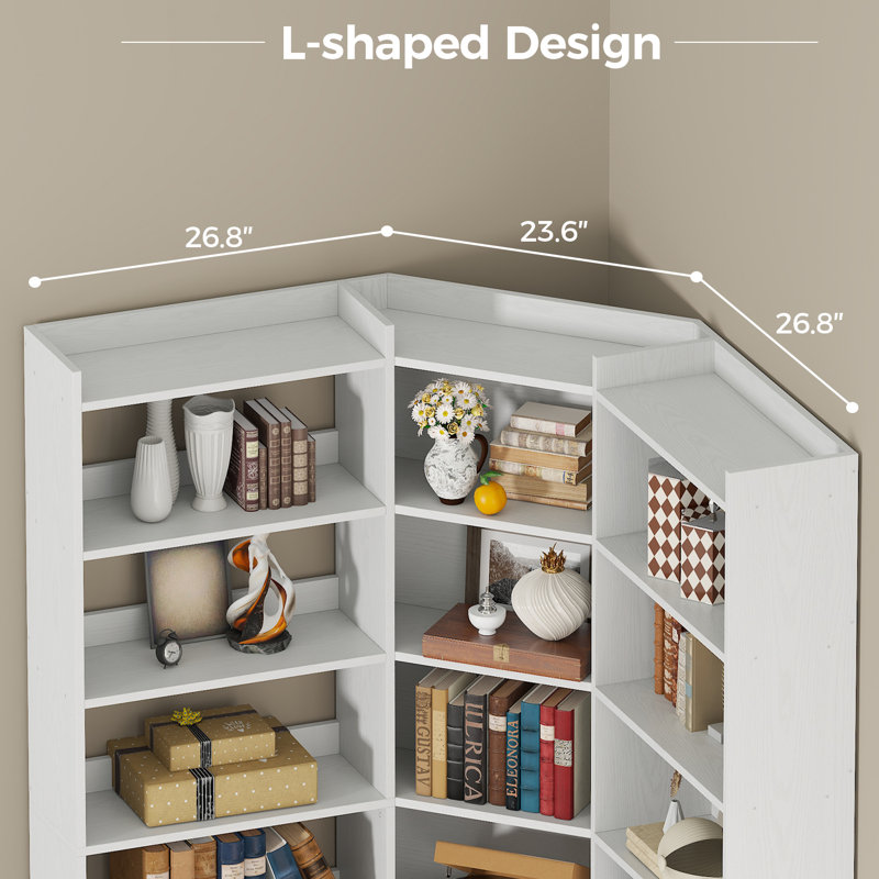 Bibliothèque d'angle, bibliothèque à 7 niveaux avec rangement, bibliothèques d'angle avec déflecteurs, étagère pour salon, bureau à domicile, chambre à coucher