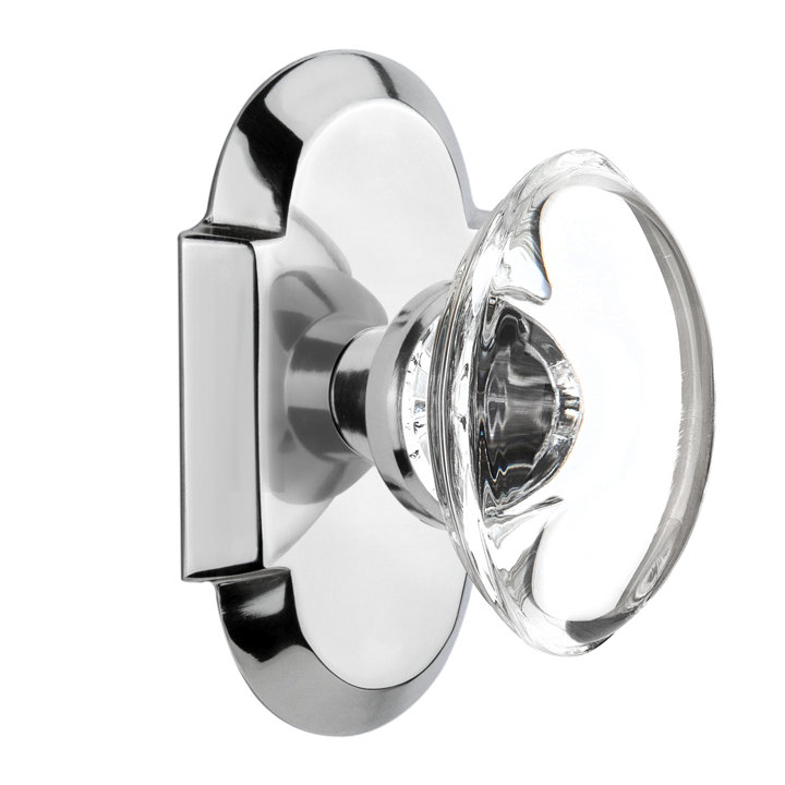 Cottage Plate with Oval Clear Crystal Door Knob, Bright Chrome, 2.375"