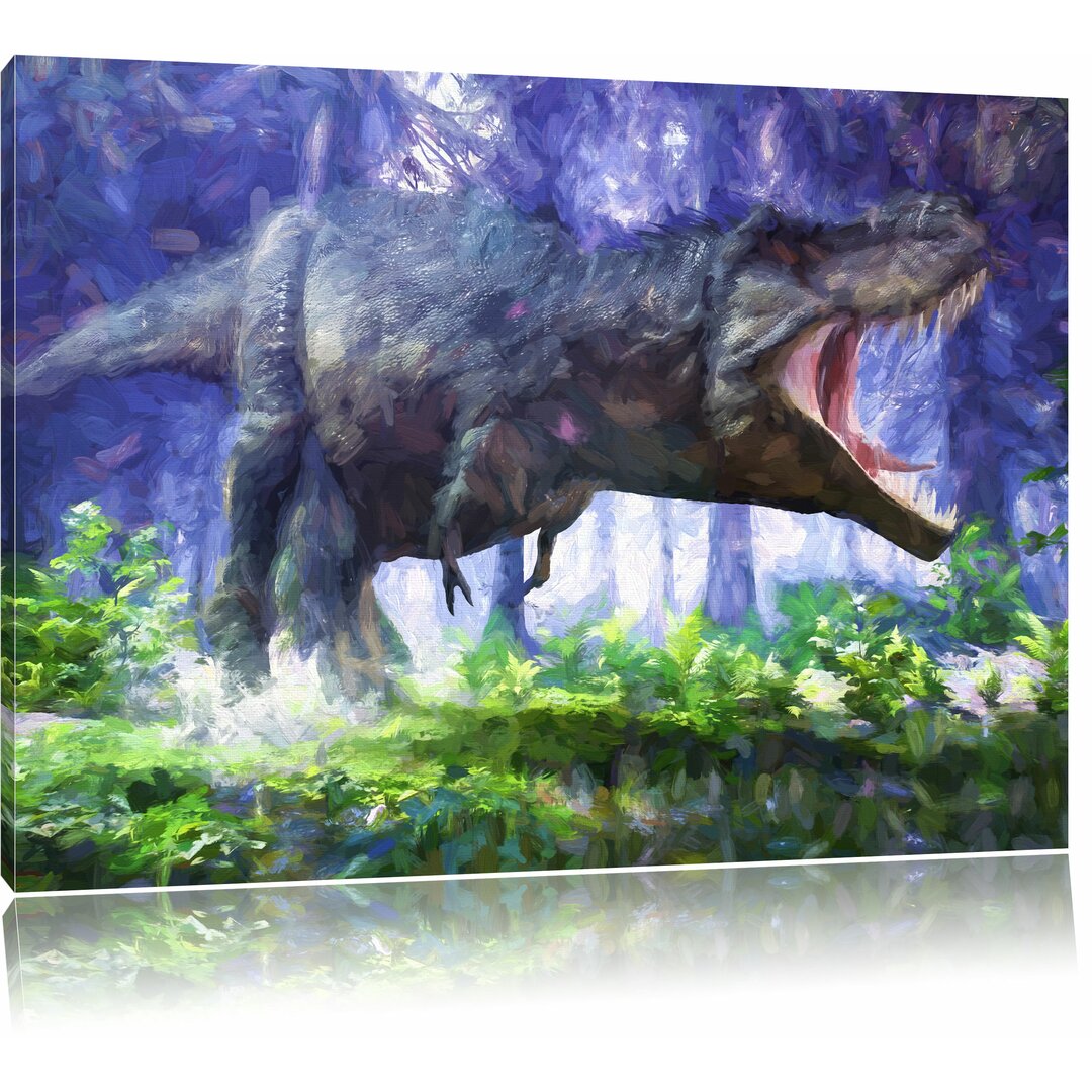 Leinwandbild "T-Rex Dinosaurier im Wald", Grafikdruck