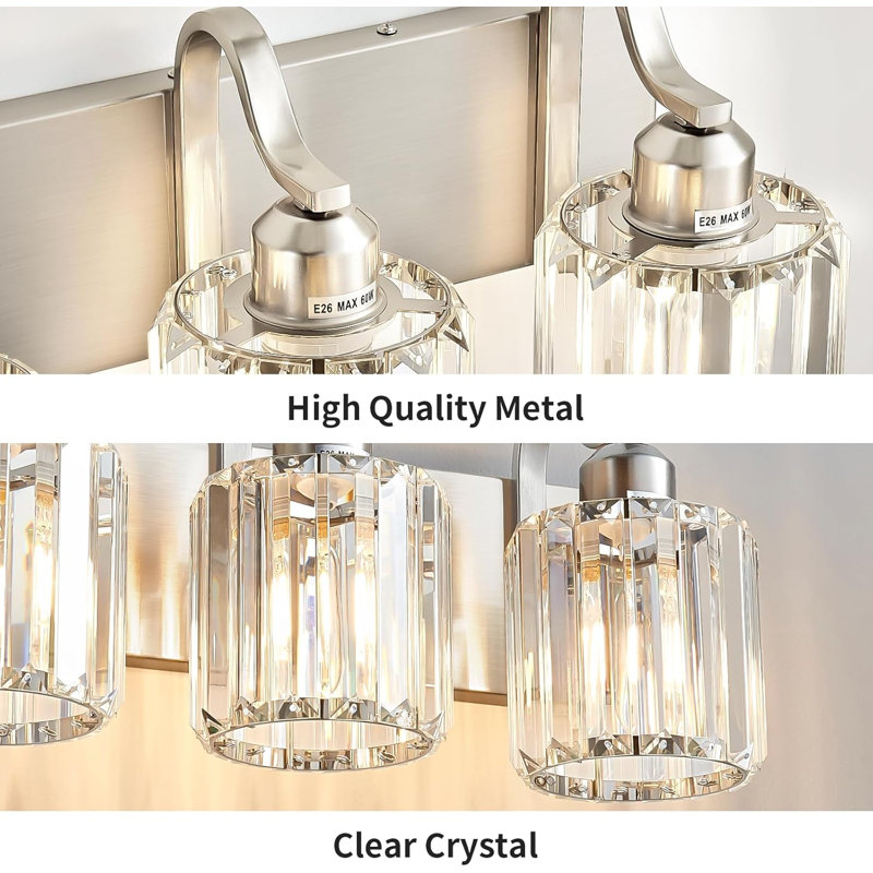3-Lights Brushed Nickel Vanity Light Crystal