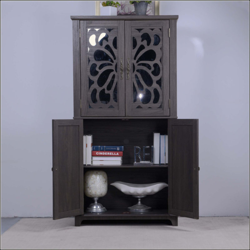 Buffet moderne avec 4 portes en miroir en acrylique, armoire de rangement à tablettes réglables pour la cuisine, le salon et la chambre à coucher
