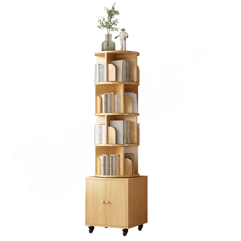 Rotating Bookshelf, 360 Degree Display 5 Tier Corner Bookshelf With Drawer For Small Space, Floor Standing Bookcase Storage Rack, Wood Narrow Book Shelf Organizer For Bedroom, Living Room (NW Color)