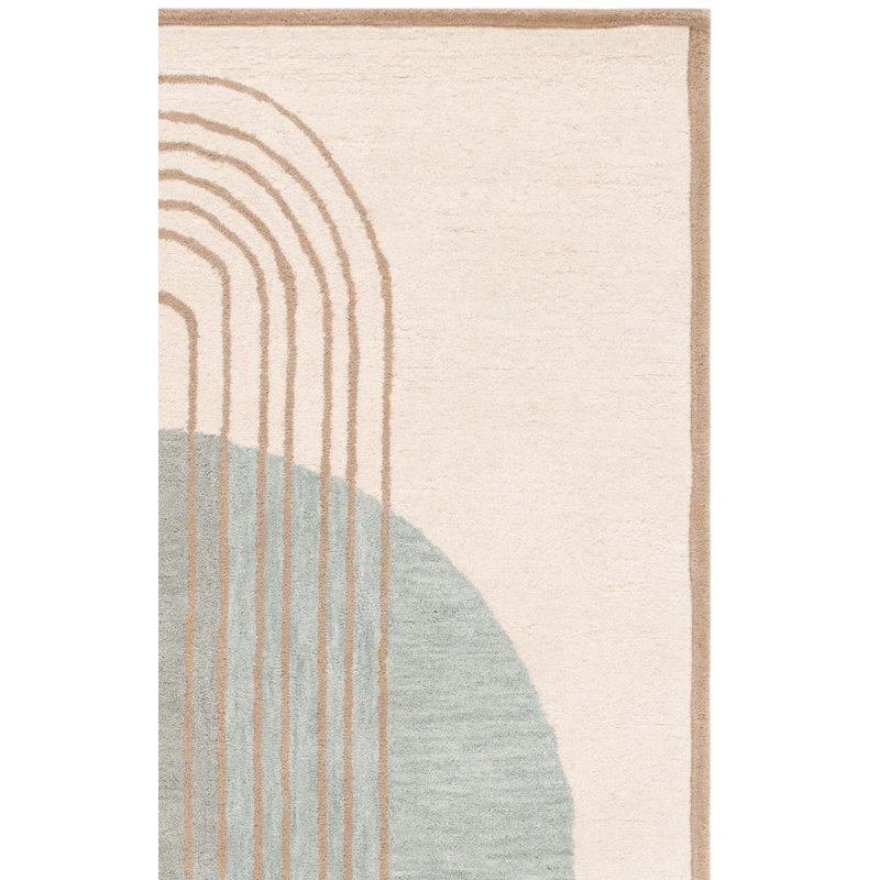 Tapis bleu / ivoire en laine et coton touffeté à la main Anyeli Rodeo Drive, Rectangle 3 pi x 5 pi