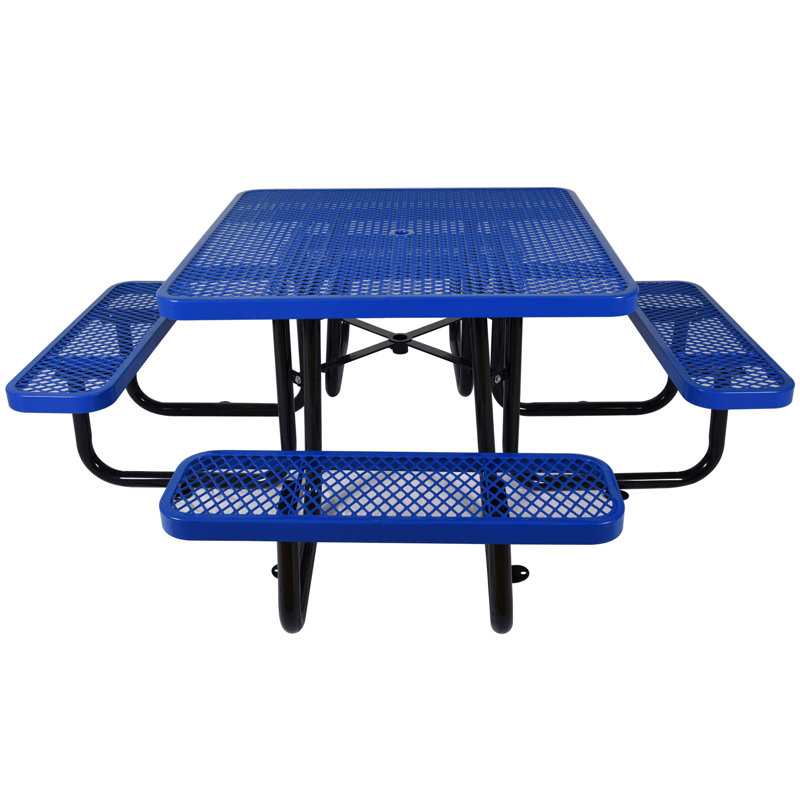 Square outdoor steel picnic table, Bleu