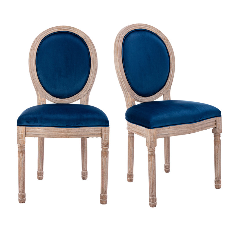Chaises de salle à manger Chuk Mid-Century King Louis, Velours bleu marine
