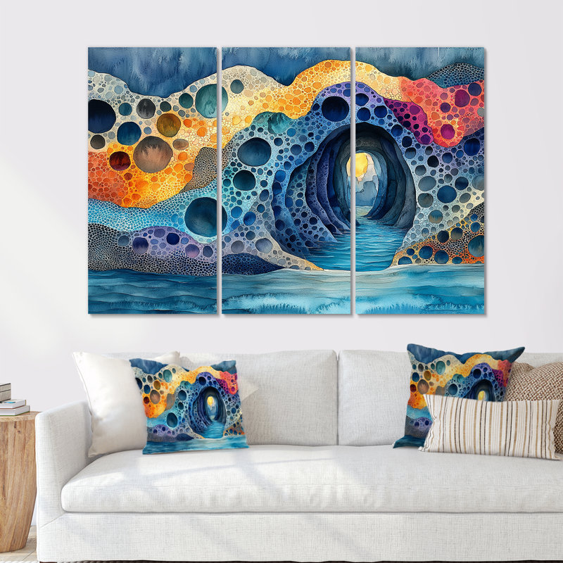 Ensemble de décorations murales bleu et orange, Toile tendue, H 32 po x l 48 po x P 1 po