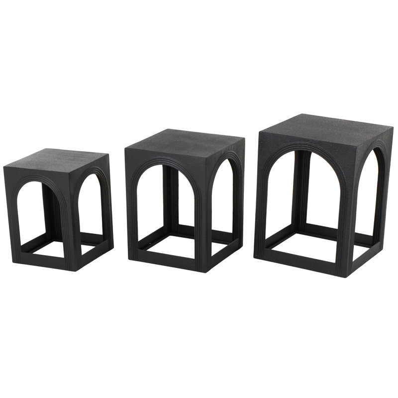 Cole And Grey Metal Nested Accent Table With Arched Cutouts, Black