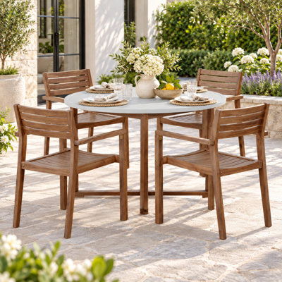 Ensemble de salle à manger 5 pièces en bois d'acacia avec table ronde et 4 chaises