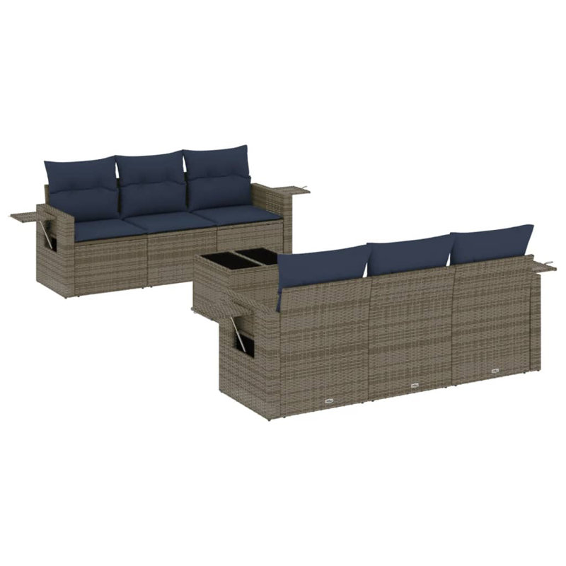 Ensemble de canapé de patio 7 pièces avec coussins en rotin de polyester, Gris, Marine