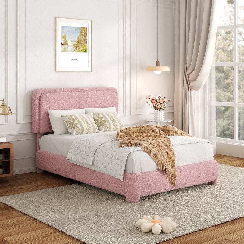 Base de lit tapissier avec tête de lit Haden, Très grand simple, Rose
