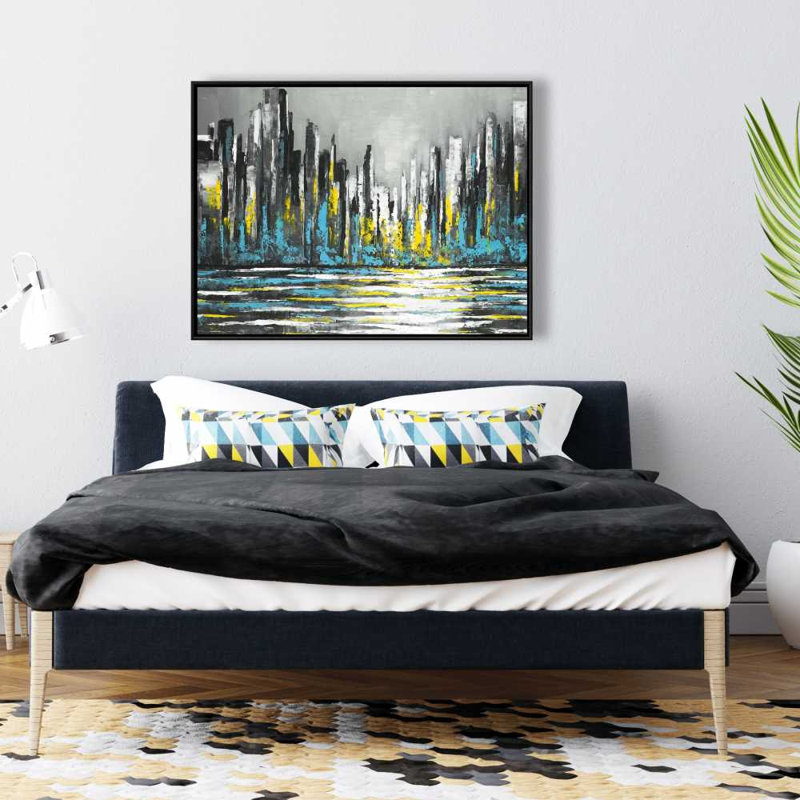 Toile abstraite encadrée, "Blue Skyline", H 49,25 po x l 37,25 po