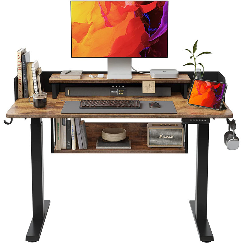 Bureau debout à hauteur ajustable Koedy, Brun rustique / noir, H 47 po x l 48 po x P 24 po