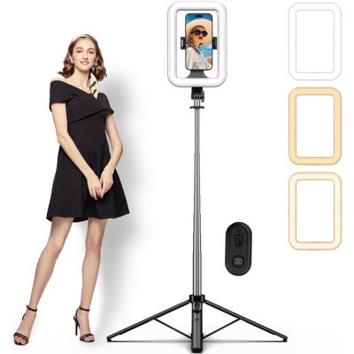 JJbaok 8" LED Selfie Light With Stand, Dimmable Rectangular Light For Makeup Live Stream Photography, Includes Tripod Phone Holder & Wireless Remote For Yout