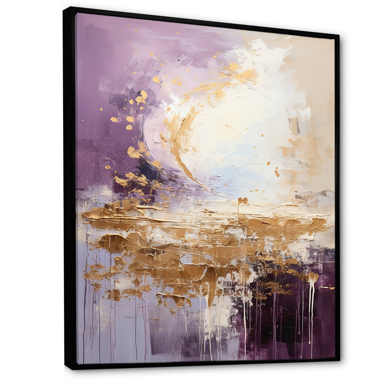 Mauve et or paysage de montagne III - paysages abstraits, art mural pour le salon, Cadre flottant noir