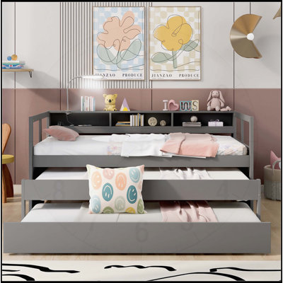 Lit de jour simple en bois avec rangement, couchettes et chargement USB, parfait pour les invités et les salons