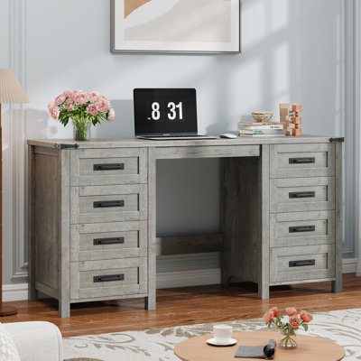 Farmhouse 60.6” Executive Desk With 7 Drawers by Ophelia & Co.