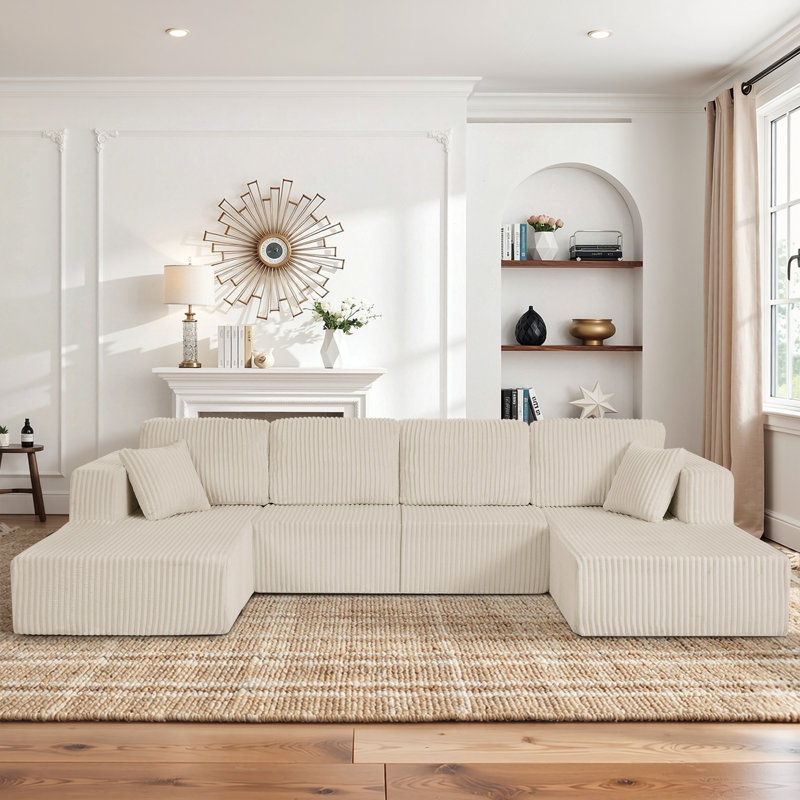 Canapé modulaire spacieux, canapé rembourré en mousse beige, canapé de salon polyvalent