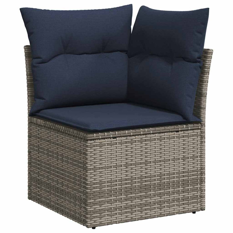 7 Piece Patio Sofa Set With Cushions Brown Poly Rattan, Navy Blue Cushion/Grey Frame, No