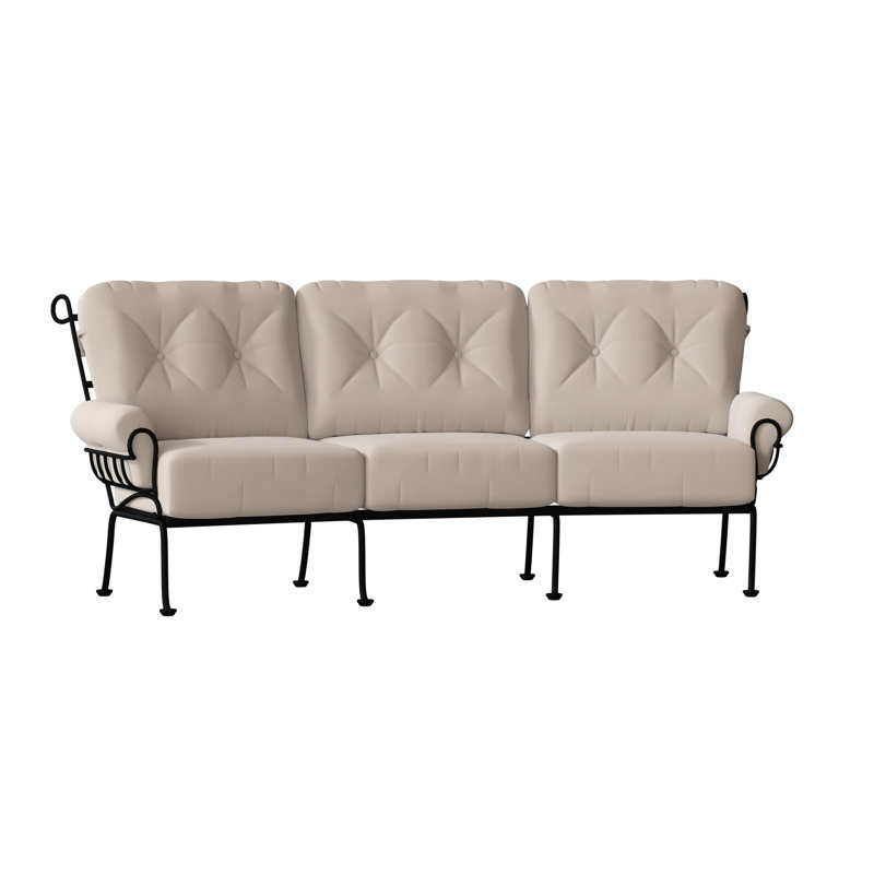 Terrace 114'' Wide Iron Patio Sofa with Cushions, Chestnut Brown, Linen Antique Beige Sunbrella®