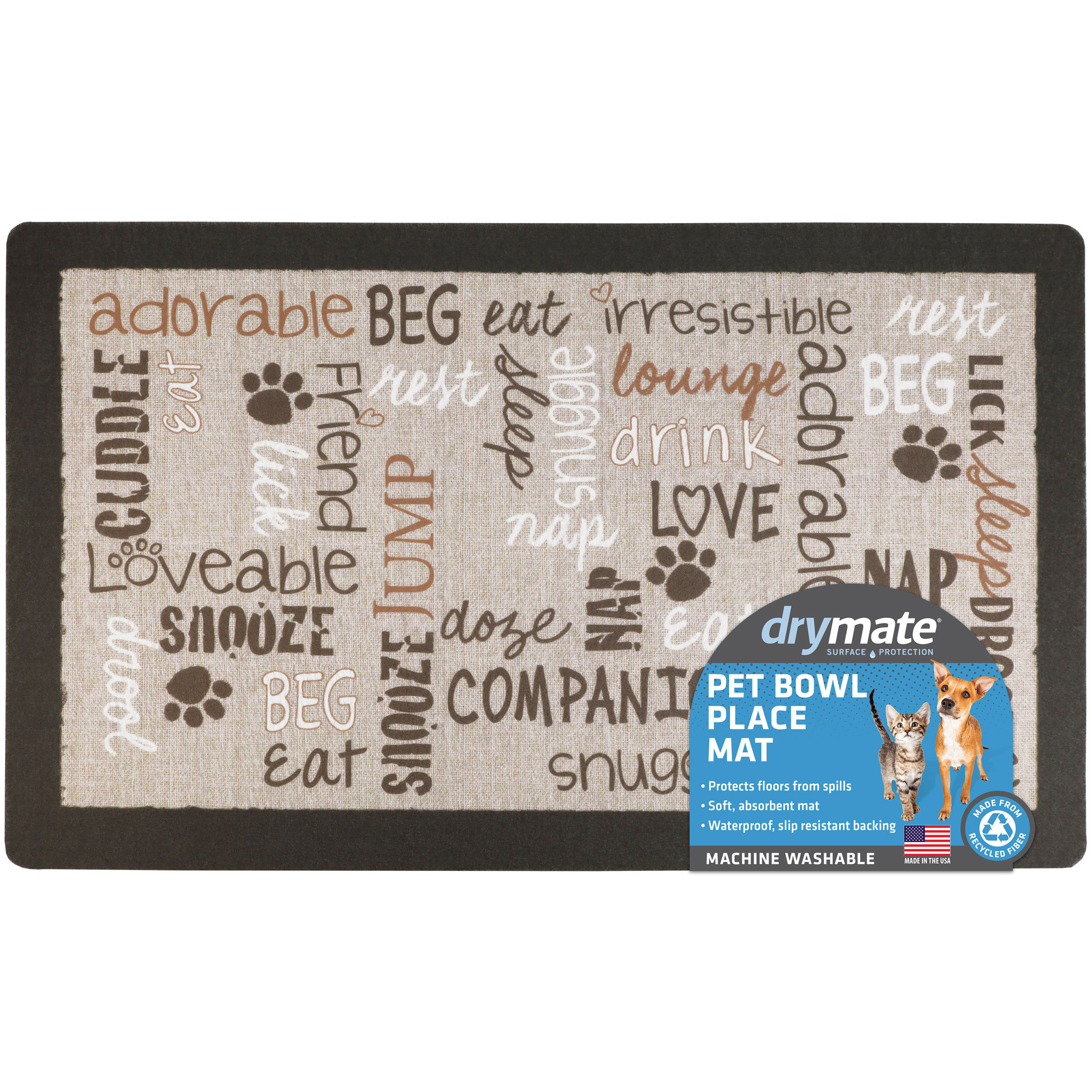 Drymate Pet Bowl Placemat, Feeding Mat For Dog & Cat Thin, Absorbent