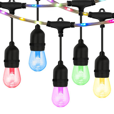 Lovette 48ft RGBW Outdoor String Lights - 15 LED Bulbs, Fairy Rope for Garden and Patio Decor
