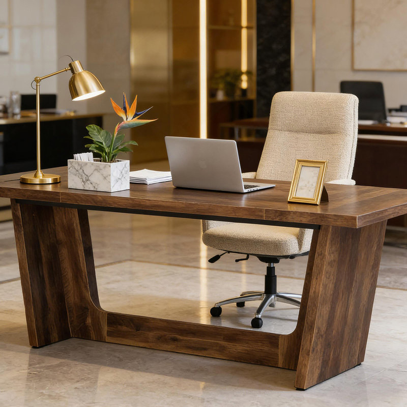 Large Executive Desk,Industrial Computer Desk,Conference Table, Brown