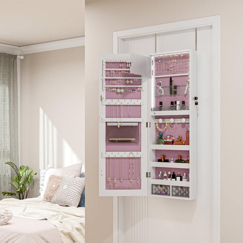 Over-the-Door Glass Jewellery Chest, White/Pink
