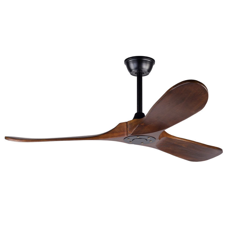 Ventilateur de plafond en bois massif de 52 pouces à 3 pales (sans lumière), 6 réglages de vitesse, réversible, minuterie, fonction mémoire, onduleur DC, télécommande, ventilateur de plafond de style rétro pour les chambres et les salles à manger