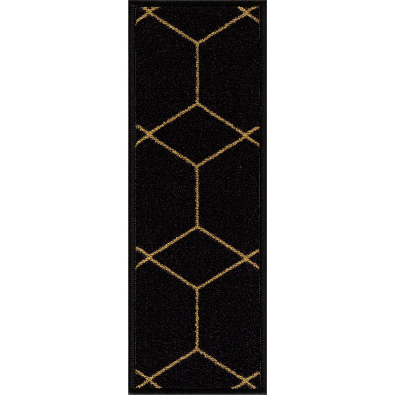 Tapis d’escalier antidérapant à motif hexagonal Tietjen, Noir