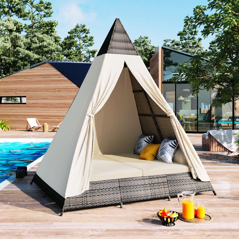 Lit de détente pour l'extérieur avec rideaux et coussins réglables - Structure de lit de jour confortable et confortable Comfort Zone